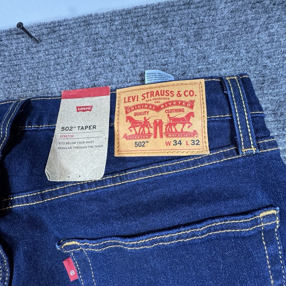 NWT Men's Levi's 502 Taper Stretch Dark Blue Jeans Size 34"x32"
